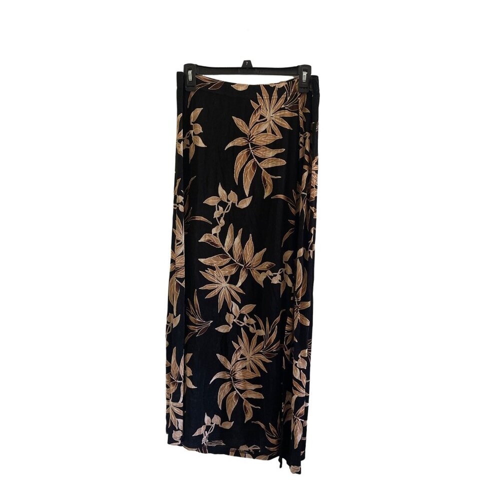 VTG Womens‎ Maxi Black Sheer Skirt Size L Leafy Summer Vacation Beach Island